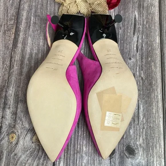 Sergio Rossi Scarpe Donna Pink Suede Slingback Pumps 39M - Picture 5 of 8